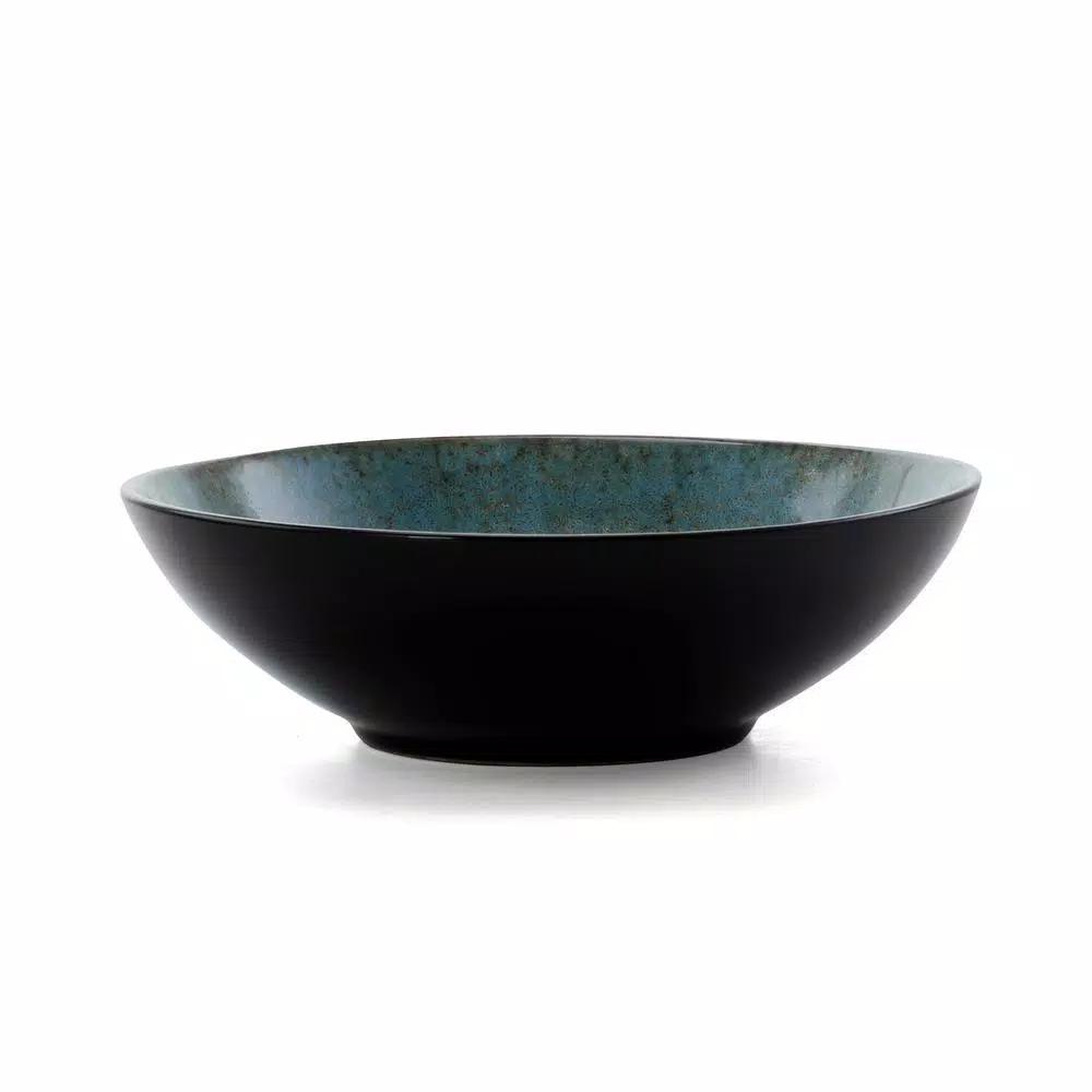 Elama Floral Accents 16-Piece Blue Stoneware Dinnerware Set, Service for 4