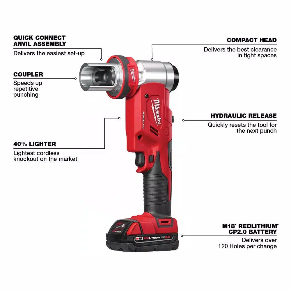 Milwaukee M18 FORCE LOGIC 6 Ton Cordless Knockout Tool Kit with Impact Driver & Step Bits