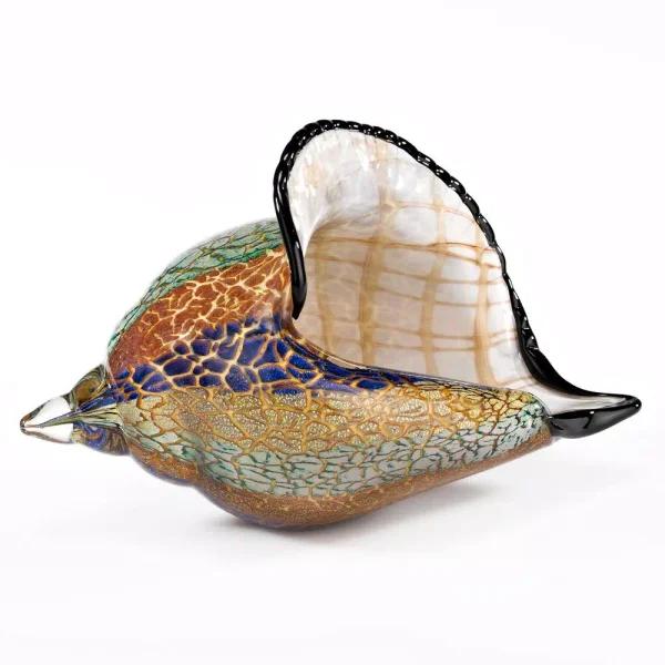 Badash Crystal Murano Style Artistic Glass Large Conch Shell Sculpture - Firestorm Design