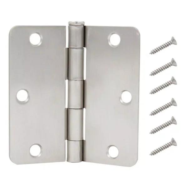 Everbilt 3-1/2 in. x 1/4 in. Radius Satin Nickel Steel Door Hinge, 24-Pack