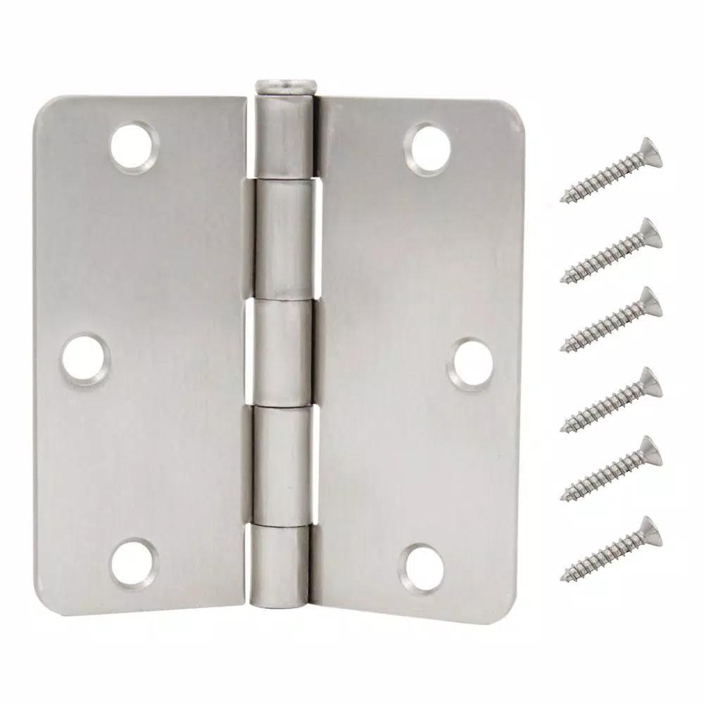 Everbilt 3-1/2 in. x 1/4 in. Radius Satin Nickel Steel Door Hinge, 24-Pack