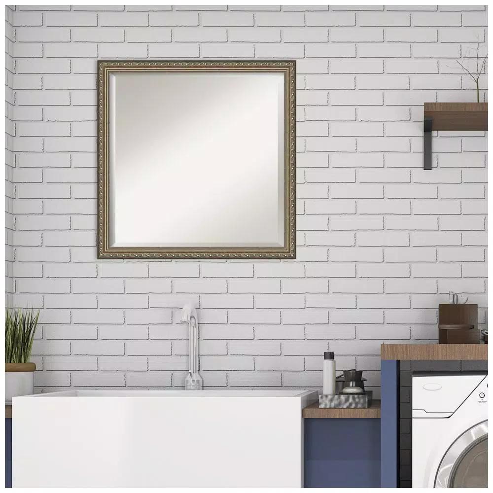 Amanti Art Parisian 22 in. Square Beveled Edge Wood Framed Bathroom Vanity Mirror, Silver Pewter
