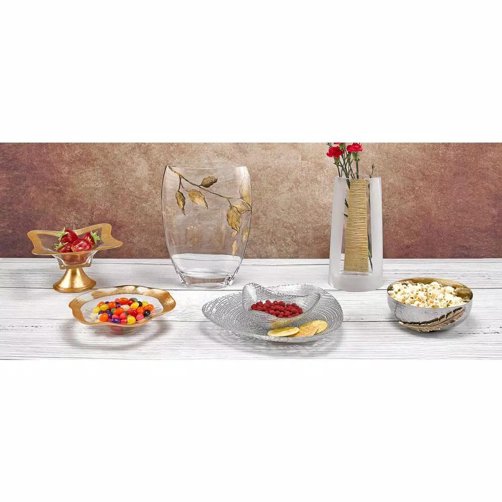 Badash Crystal 10 in. White Alabaster Glass Serving Bowl with Gold Rim, 32 oz.