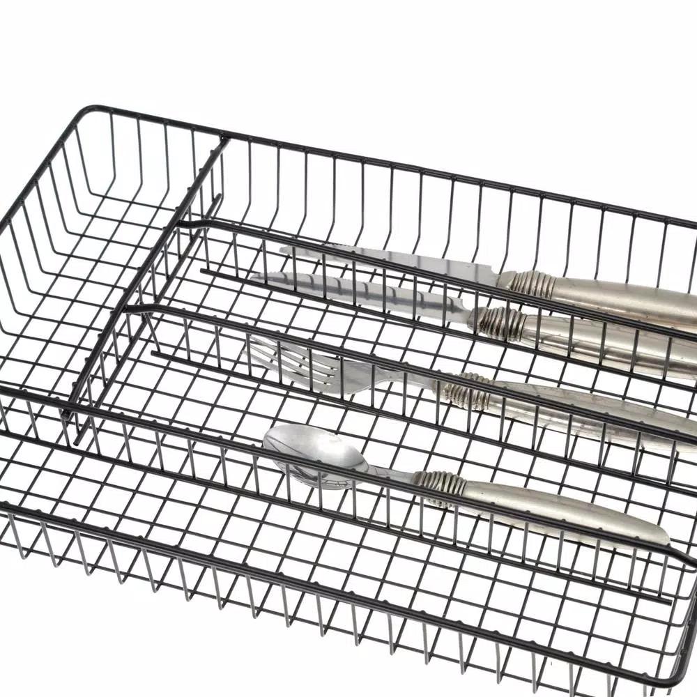 Creative Home Black Powder Coated Iron 5-Compartment Cutlery Tray & Utensil Organizer, Large