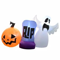 ALEKO's 5.5 ft. Pre-Lit Halloween Inflatable Ghost and Jack-o'-lantern RIP Trio thumbnail 1