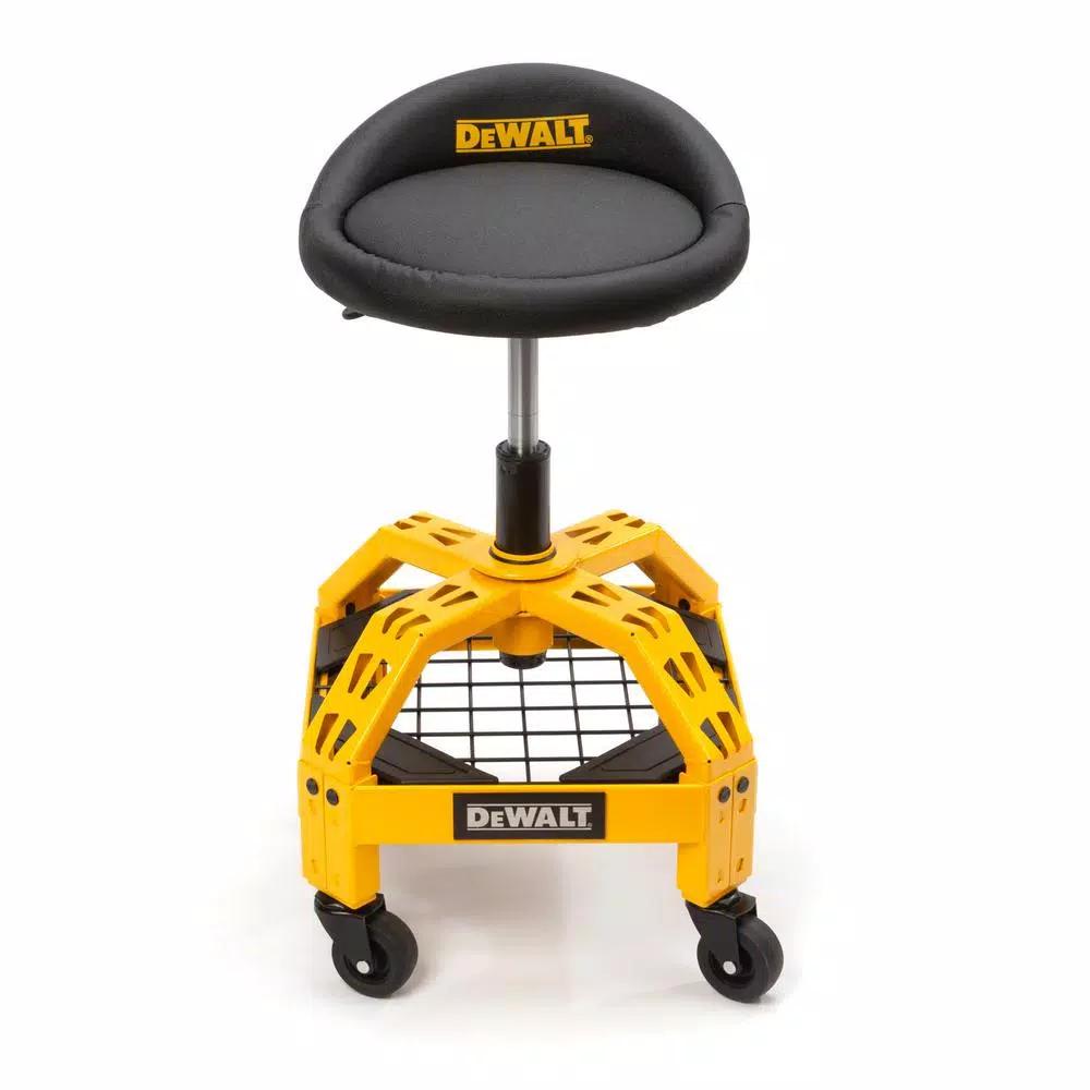 DEWALT Heavy-Duty Adjustable Shop Stool with Casters and Storage Shelf, 300 lb Capacity