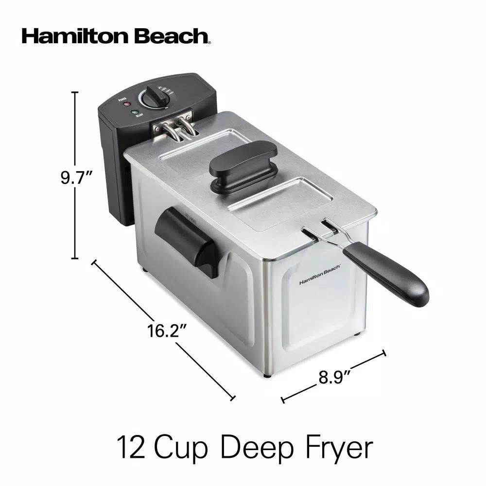 Hamilton Beach 3 Qt. Stainless Steel Deep Fryer, 1500W Electric Countertop Fryer