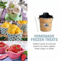 Maximatic Elite Gourmet 4Qt. Old Fashioned Pine Wood Electric & Manual Ice Cream Maker thumbnail 4