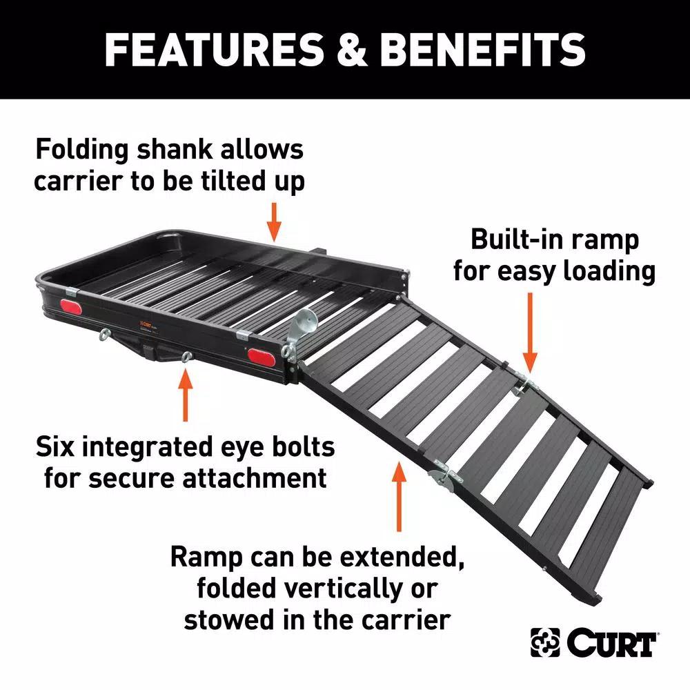 CURT Aluminum Hitch Cargo Carrier with Folding Ramp, 500 lb. Capacity, 2 in. Receiver
