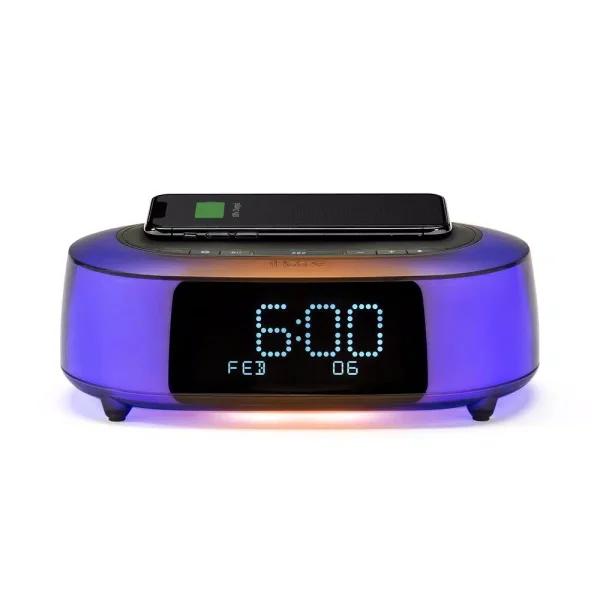 iHome TIMEBOOST GLOW Color Changing Bluetooth Alarm Clock Speaker with Qi Wireless Charging