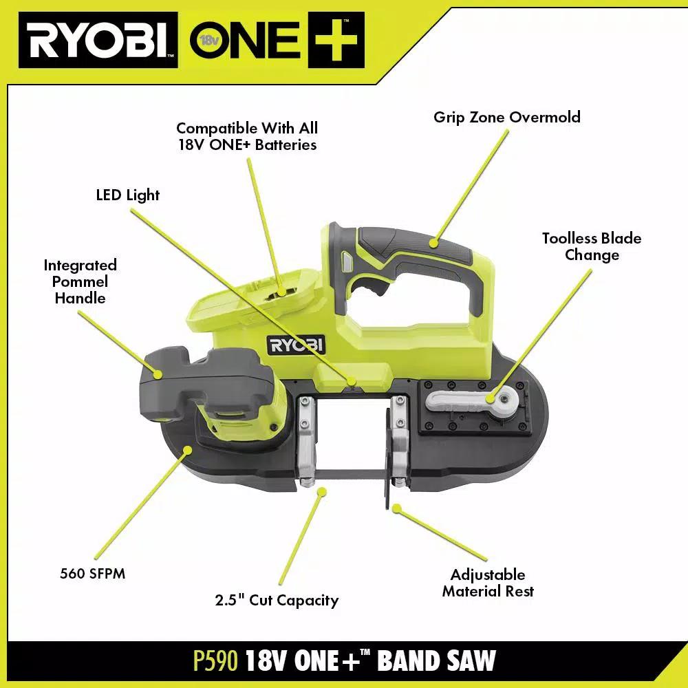 RYOBI 18V ONE+ 2-1/2 in. Compact Band Saw Kit with 4.0 Ah Battery and Charger