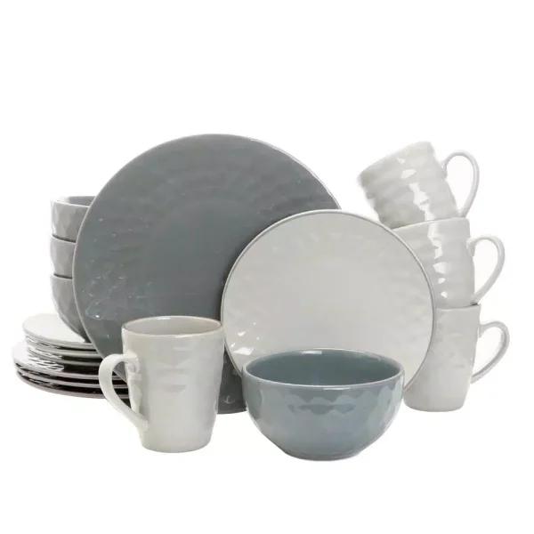 Elama Tahitian Grand 16-Piece Blue Stoneware Dinnerware Set, Service for 4