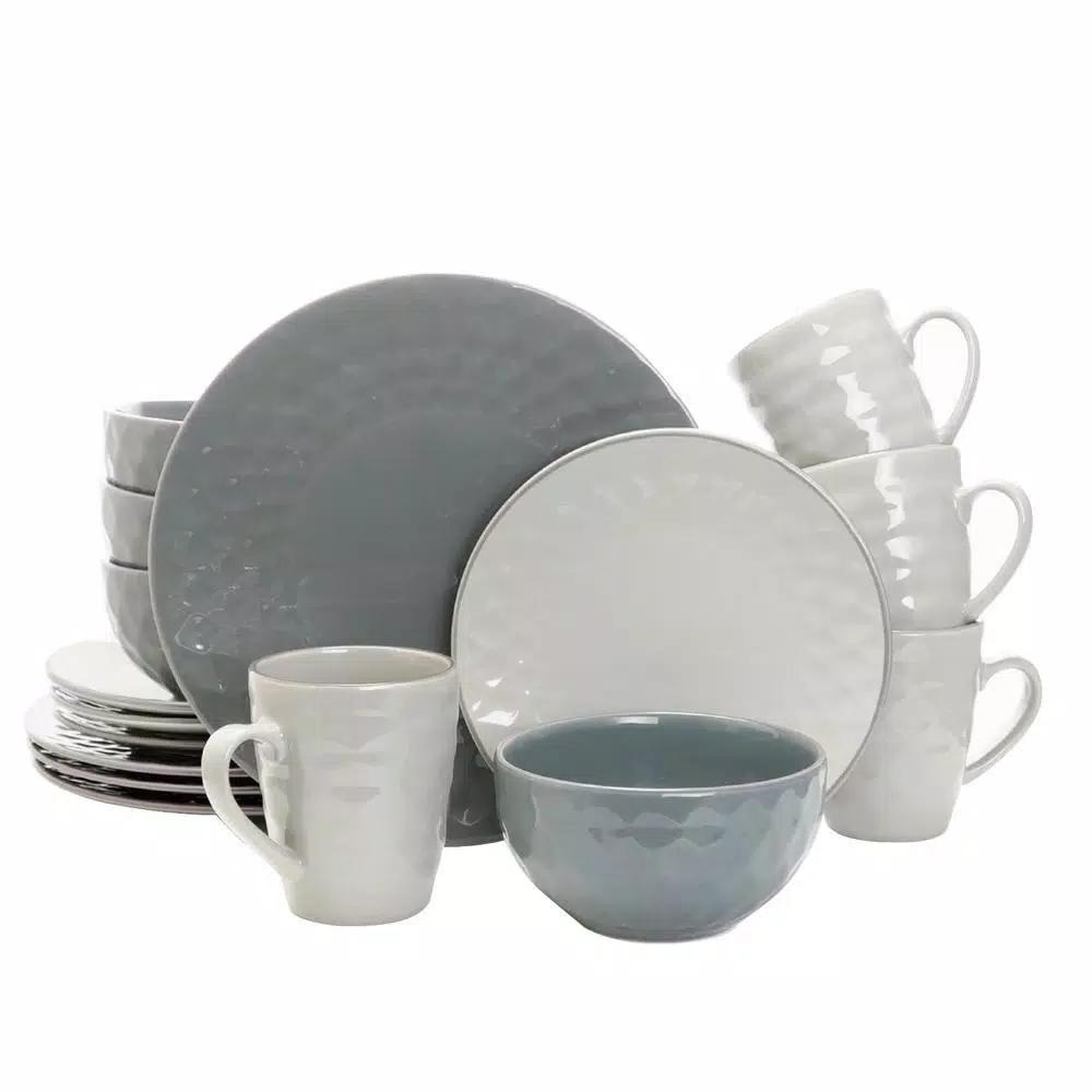 Elama Tahitian Grand 16-Piece Blue Stoneware Dinnerware Set, Service for 4