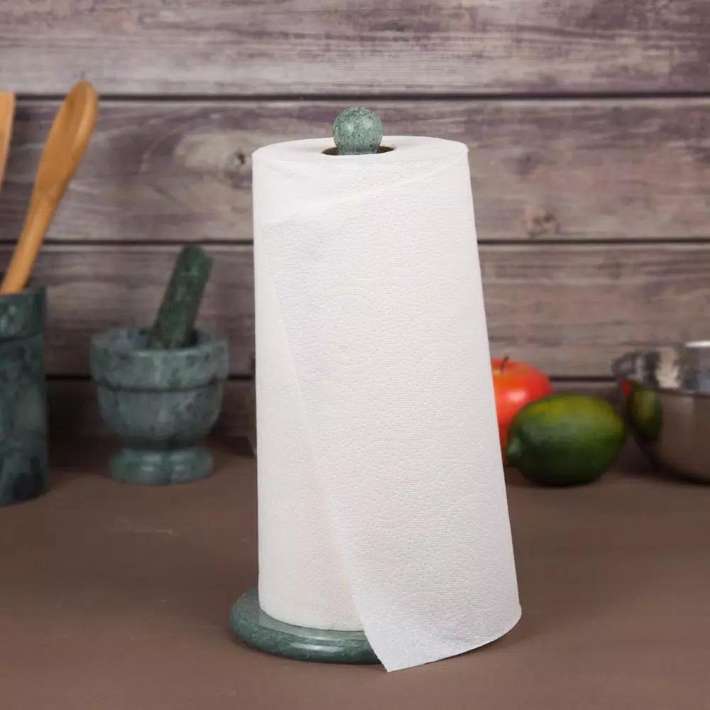 Creative Home Natural Green Marble Paper Towel Holder - 12.5 in. Heavyweight Kitchen Towel Dispenser