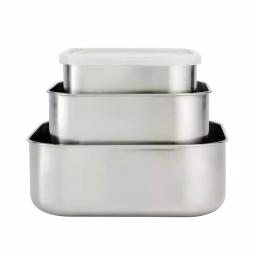 Tramontina 3-Piece Stainless Steel Square Food Storage Container Set with Frosted Lids thumbnail 2