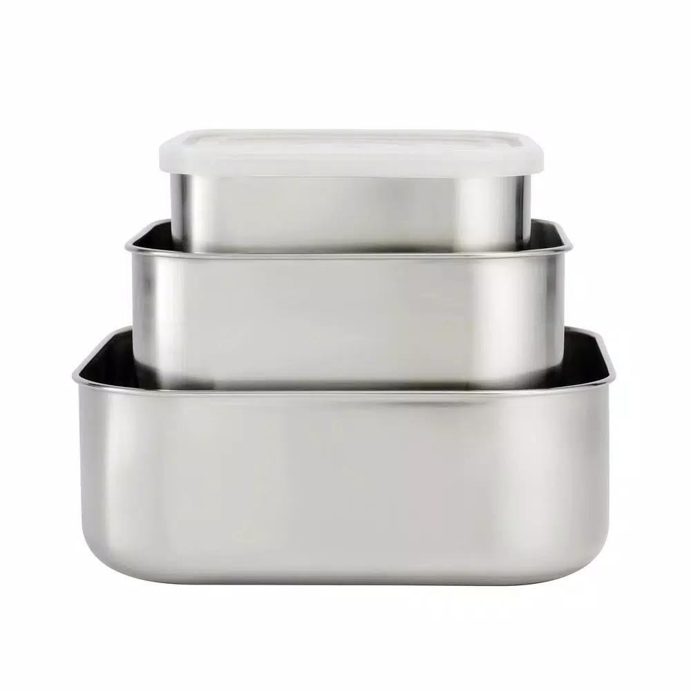 Tramontina 3-Piece Stainless Steel Square Food Storage Container Set with Frosted Lids