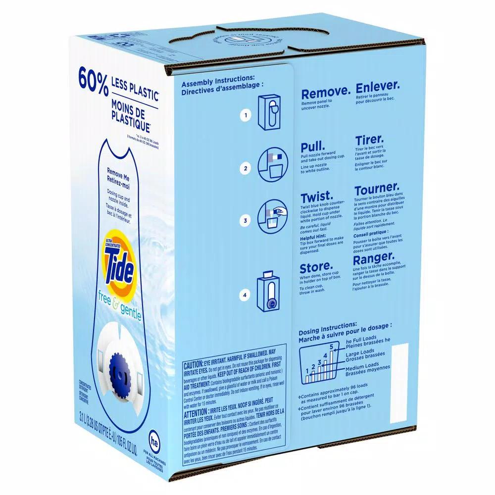 Tide Free & Gentle Liquid Laundry Detergent HE Eco Box, 105 oz (96 Loads)