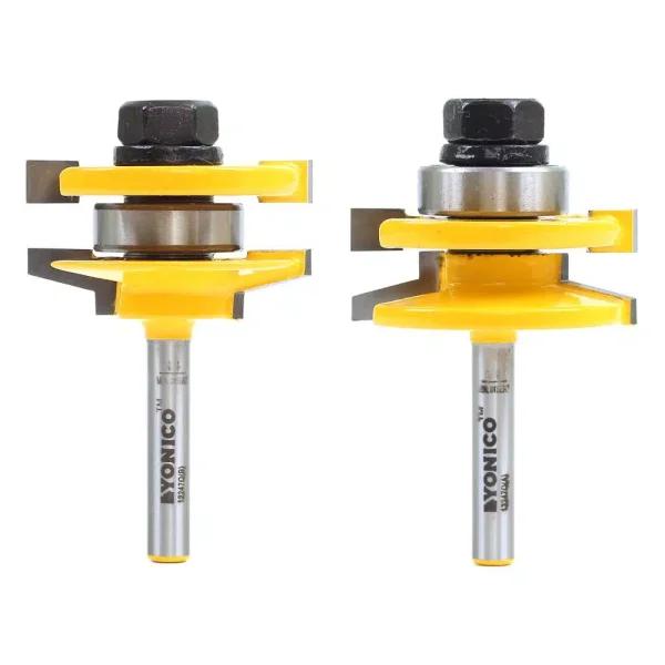 Yonico 2-Piece Rail and Stile Bevel Router Bit Set, 1/4 in. Shank, Carbide Tipped