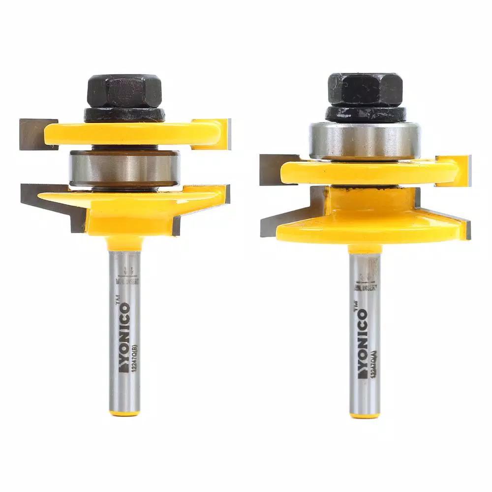 Yonico 2-Piece Rail and Stile Bevel Router Bit Set, 1/4 in. Shank, Carbide Tipped