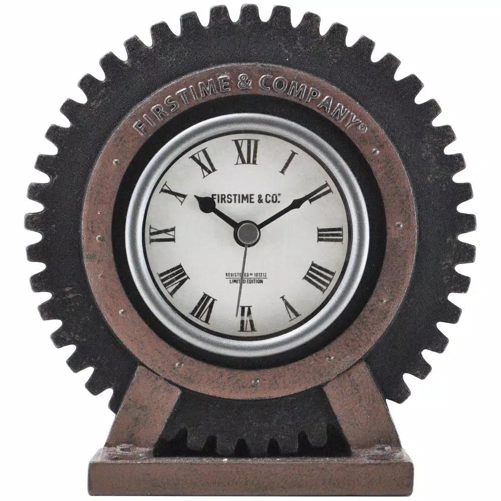 FirsTime & Co. Gear Tabletop Analog Clock - Satin Black & Aged Rust