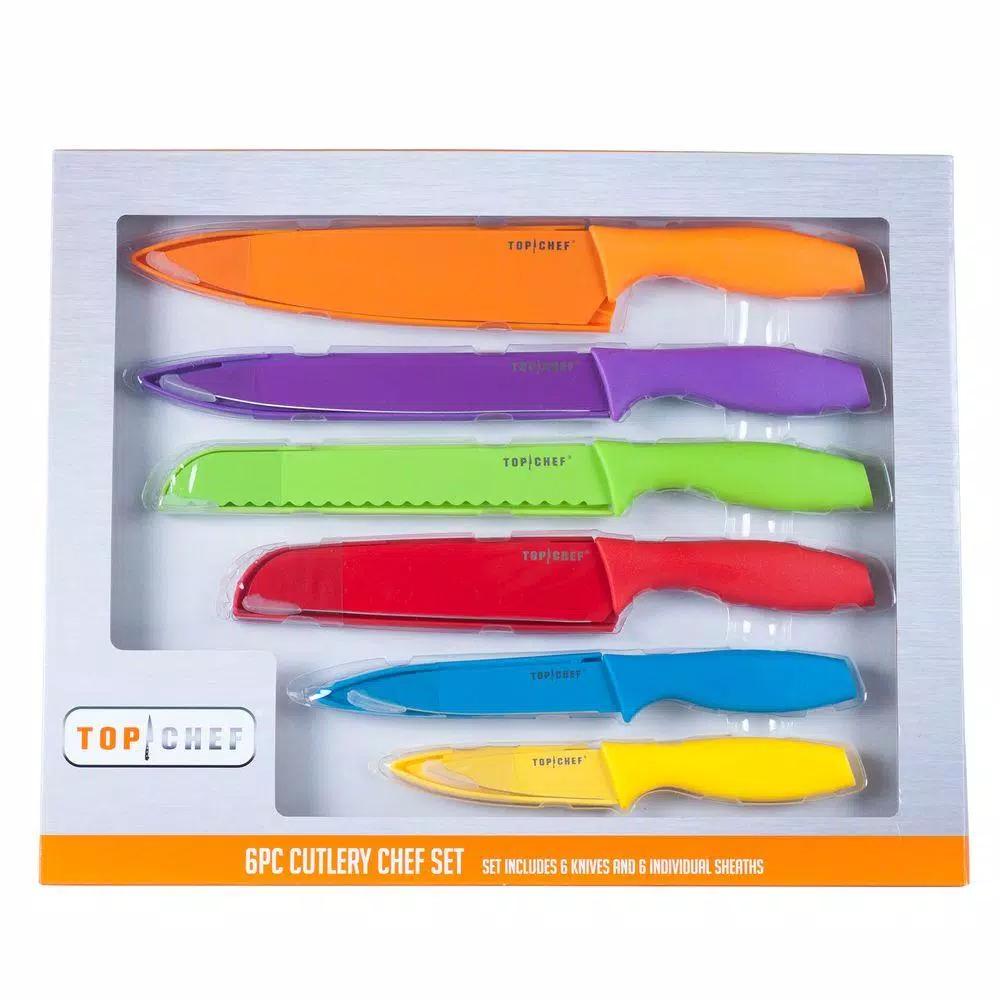Top Chef by Master Cutlery 6-Piece Colored Stainless Steel Knife Set with Sheaths