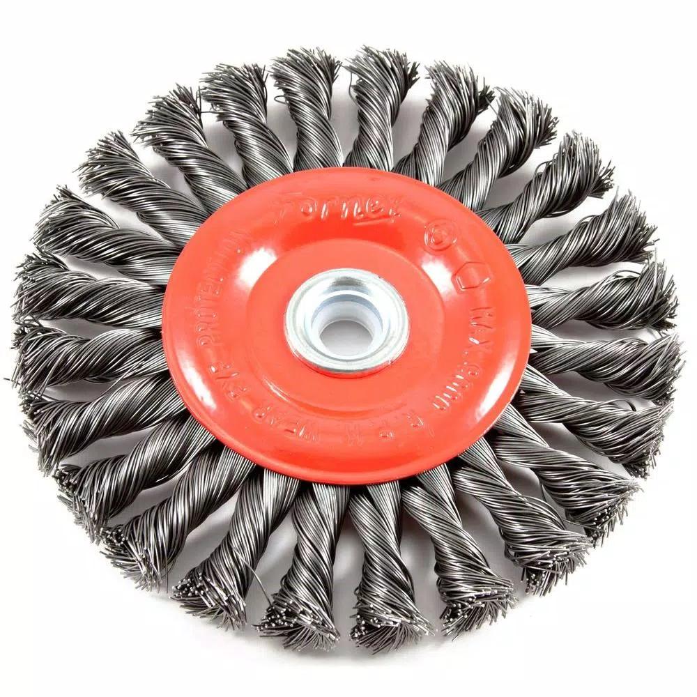 Forney 6 in. Twist Knot Crimped Steel Wire Wheel Brush, 1/2 in. and 5/8 in. Arbor