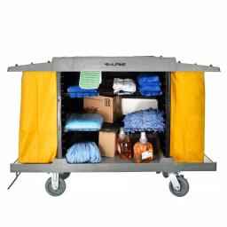 Alpine Industries 2-Wire Shelf Janitorial Cleaning Cart with 2 Yellow Vinyl Bags thumbnail 4