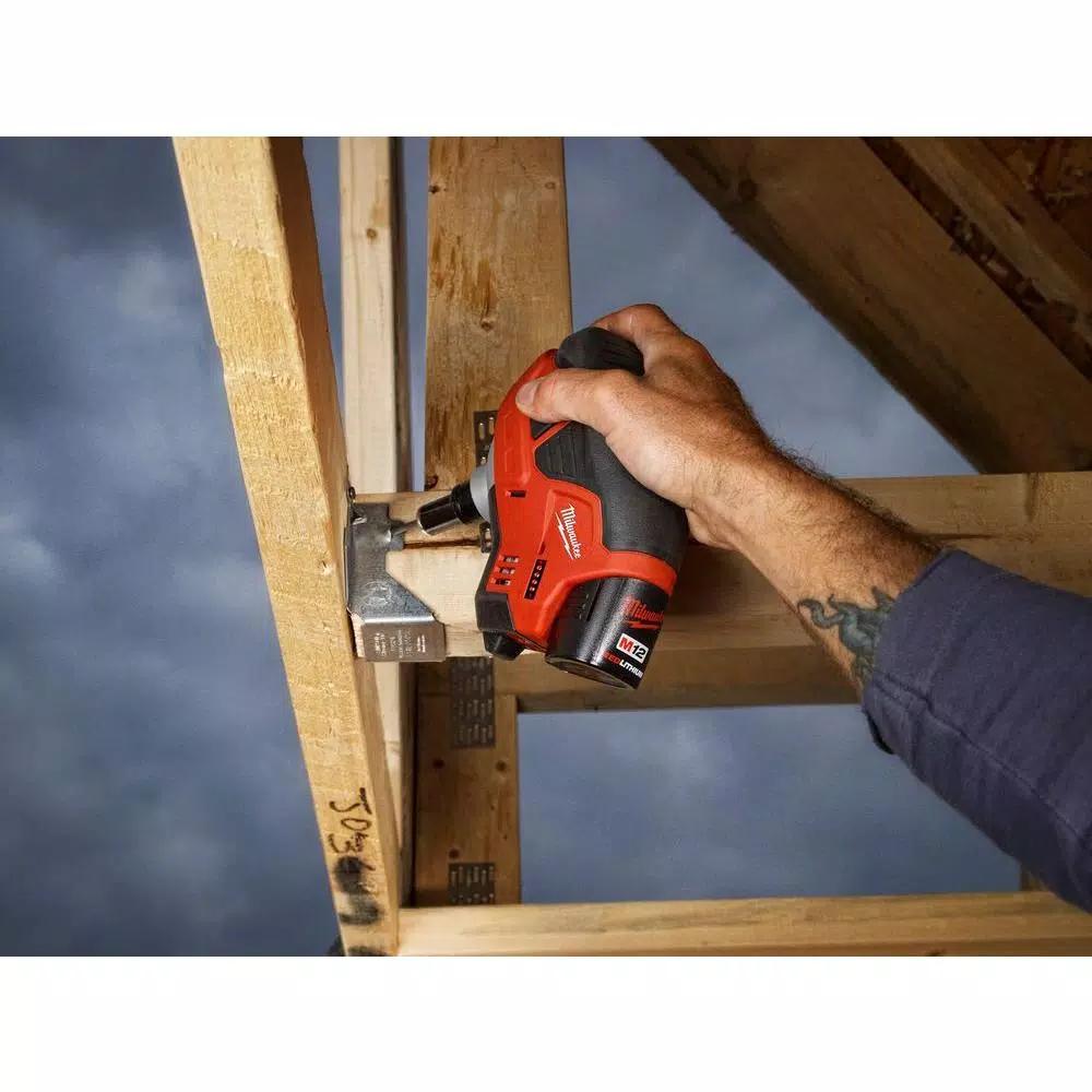 Milwaukee 2458-21 M12 12V Lithium-Ion Cordless Palm Nailer Kit with 1.5Ah Battery, Charger and Bag