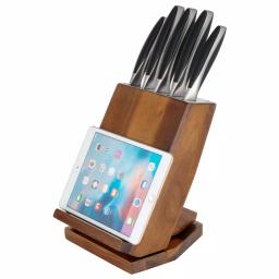 Ozeri 6-Piece Japanese Stainless Steel Knife Set with Rotating Acacia Wood Block and Tablet Holder thumbnail 3