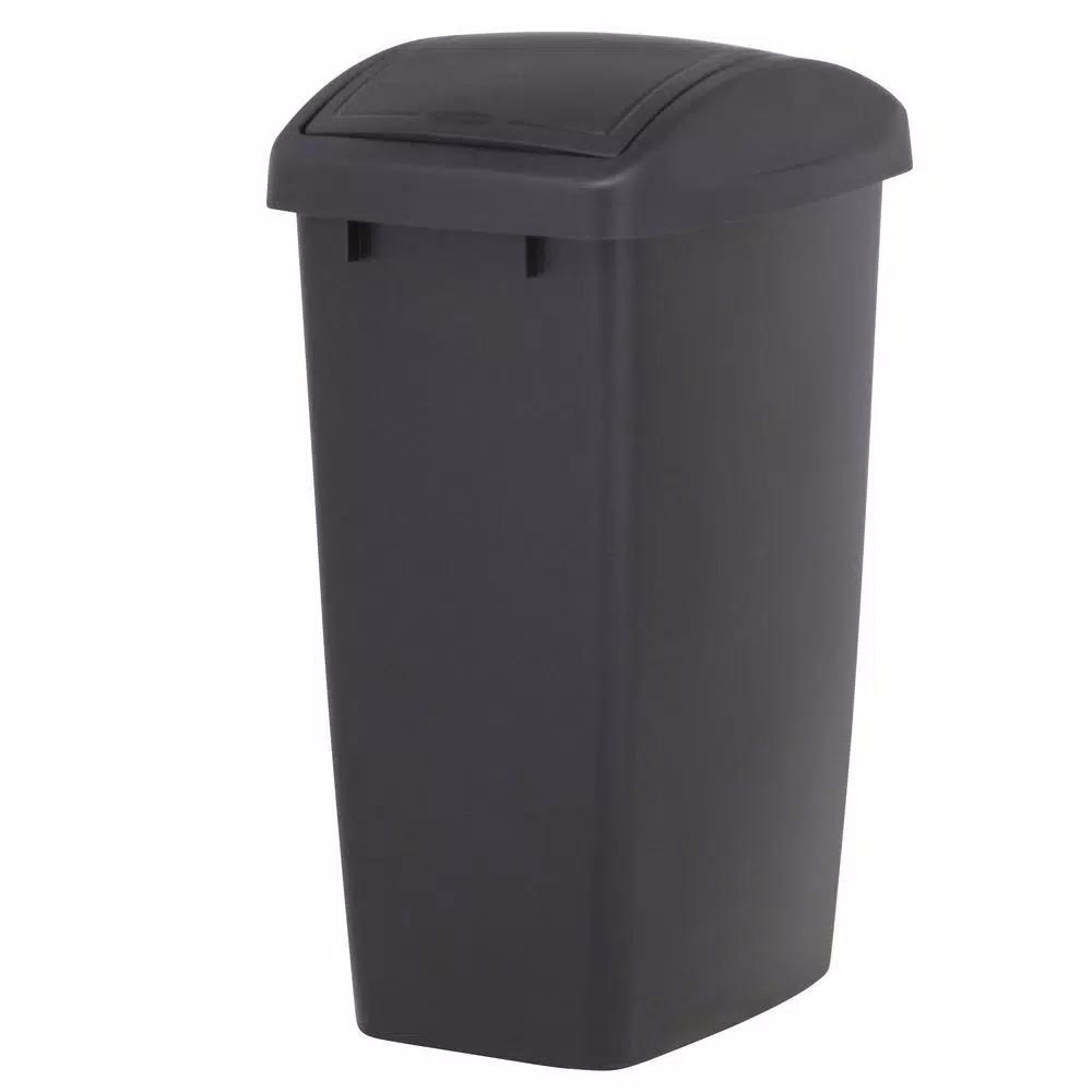 Rubbermaid 12.5 Gal. Black Swing Top Plastic Wastebasket
