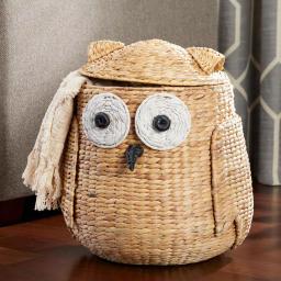 StyleWell Light Brown Owl Water Hyacinth Woven Decorative Basket with Lid thumbnail 3