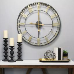 Stratton Home Decor Austin 31.5" Oversized Industrial Wall Clock - Black and Gold thumbnail 3