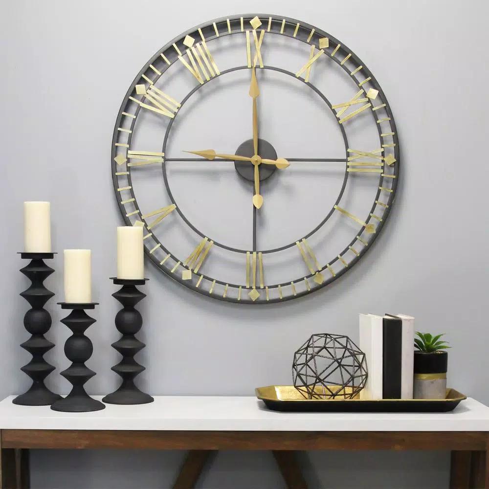 Stratton Home Decor Austin 31.5" Oversized Industrial Wall Clock - Black and Gold