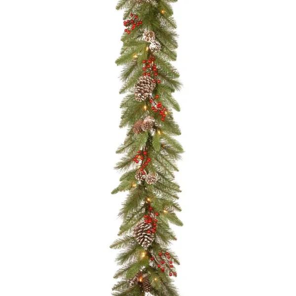 National Tree Company 9 ft. Bristle Berry Pine Artificial Christmas Garland with Warm White LED Lights