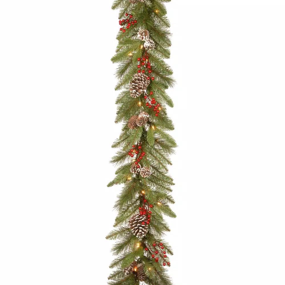 National Tree Company 9 ft. Bristle Berry Pine Artificial Christmas Garland with Warm White LED Lights