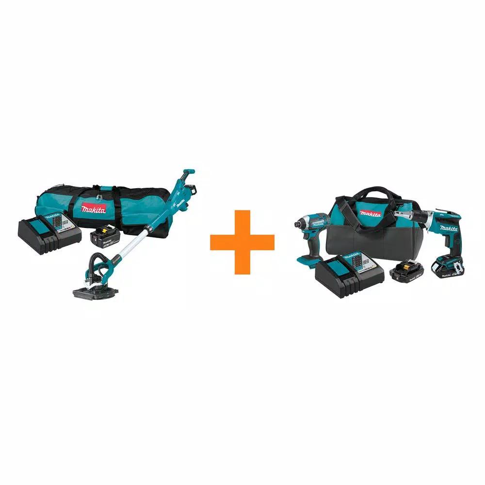 Makita 18V LXT Brushless 9 in. Drywall Sander Kit with Bonus 2-Piece 18V LXT Compact Combo Kit