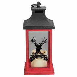 Northlight 12 in. Red and Black Christmas Deer LED Candle Lantern thumbnail 1