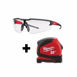 Milwaukee 25 ft. Compact Tape Measure and Safety Glasses Bundle with Clear Lenses thumbnail 1