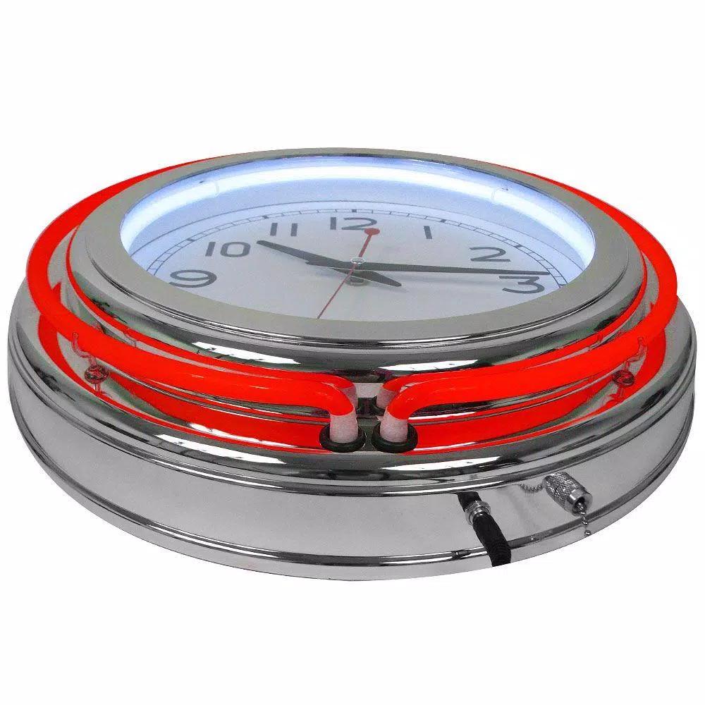 Trademark Red Double Ring Neon Wall Clock - 14 in. Retro Chrome Finish