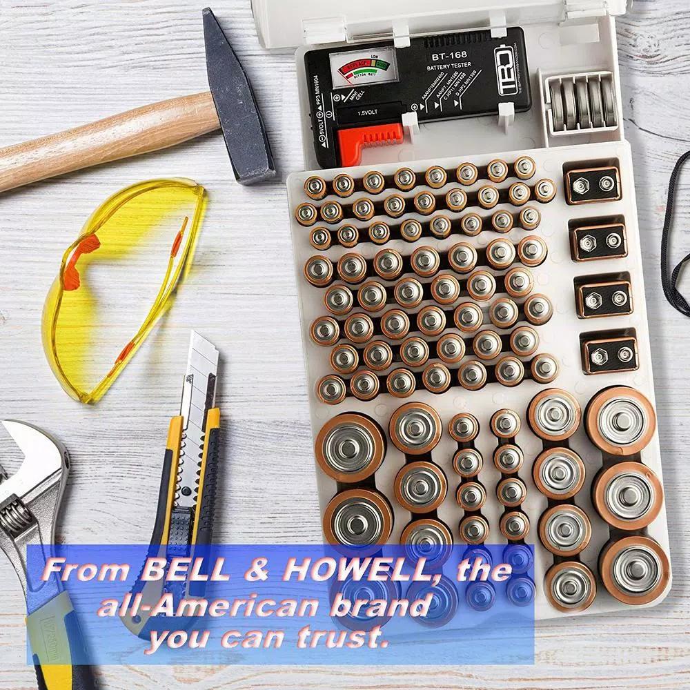 Bell + Howell Battery Master Battery Organizer with Tester - Large Capacity Storage Box for AA, AAA, 9V, C, D & Flat Batteries