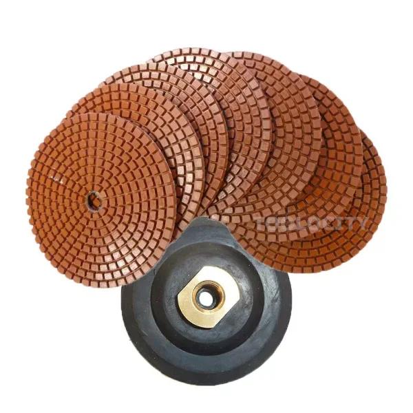 Toolocity JHX 5 in. Metal Bond Diamond Polishing Pad Set with Semi-Rigid Back Holder for Granite and Concrete