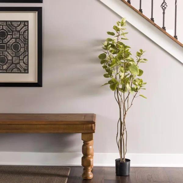 Vickerman 4 ft. Artificial Cotinus Coggygria Tree in Black Planter Pot