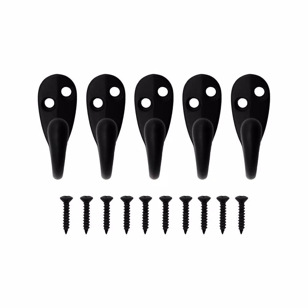 Everbilt Matte Black Single Robe Hook, Light Duty Steel (5-Pack)