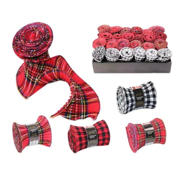 Unbranded 4.75 in. x 6 ft. Plaid Crinkle Christmas Ribbon, 12-Pack