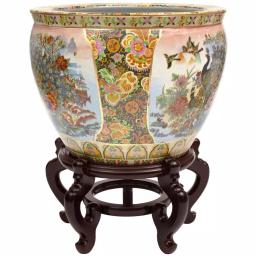 Unbranded Oriental Furniture 12 in. Famille Rose Porcelain Fishbowl with Hand-Painted Satsuma Design thumbnail 2