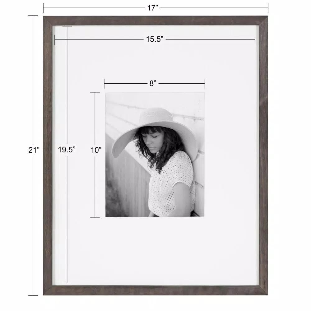 DesignOvation Gallery 16 x 20 Gray Wood Picture Frame with White Mat for 8 x 10 Photos