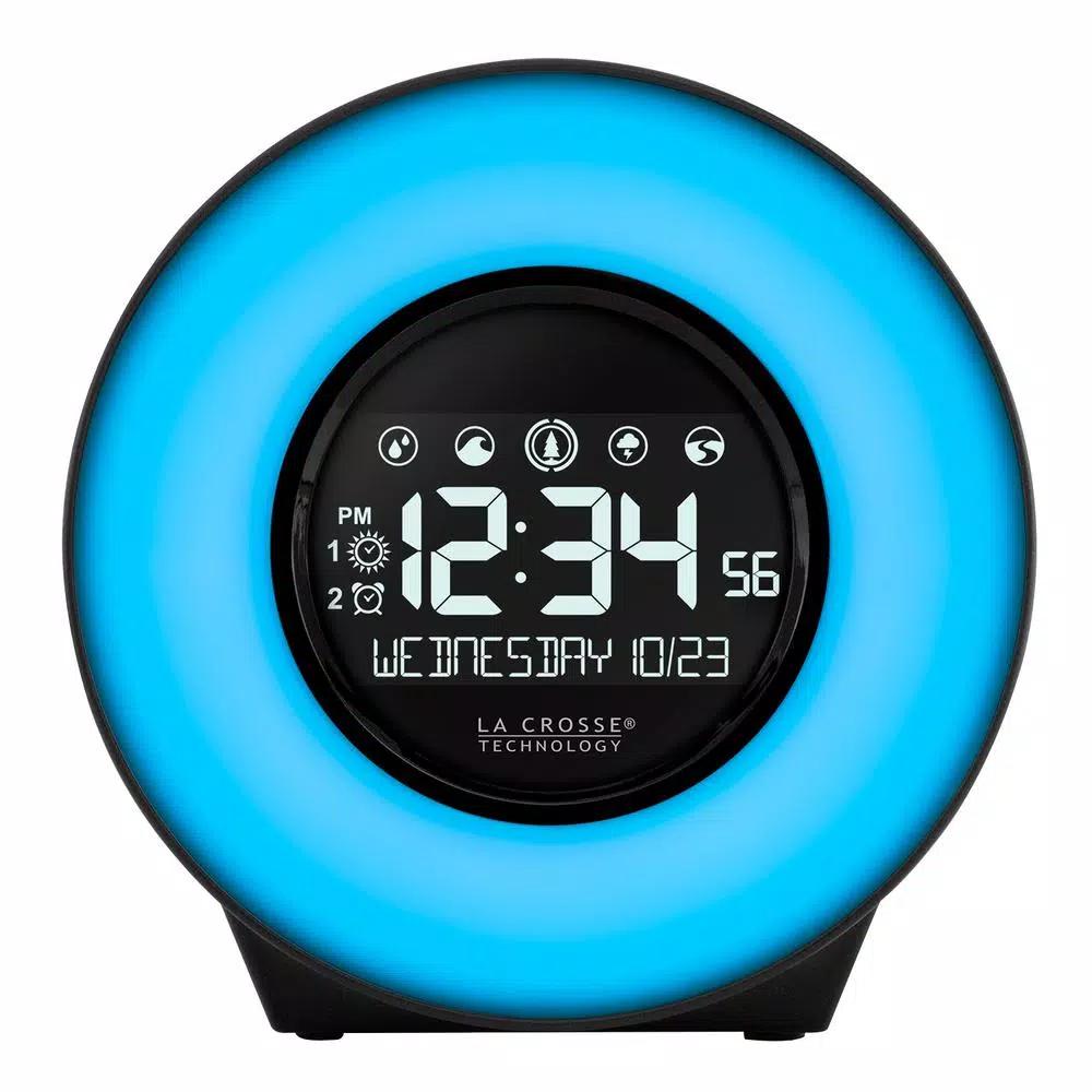 La Crosse Technology Mood Light Digital Alarm Clock with 5 Nature Sounds and USB Charging Port