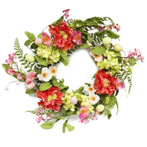 Puleo International 20 in. Easter Wreath with Peonies, Hydrangeas, and Easter Eggs