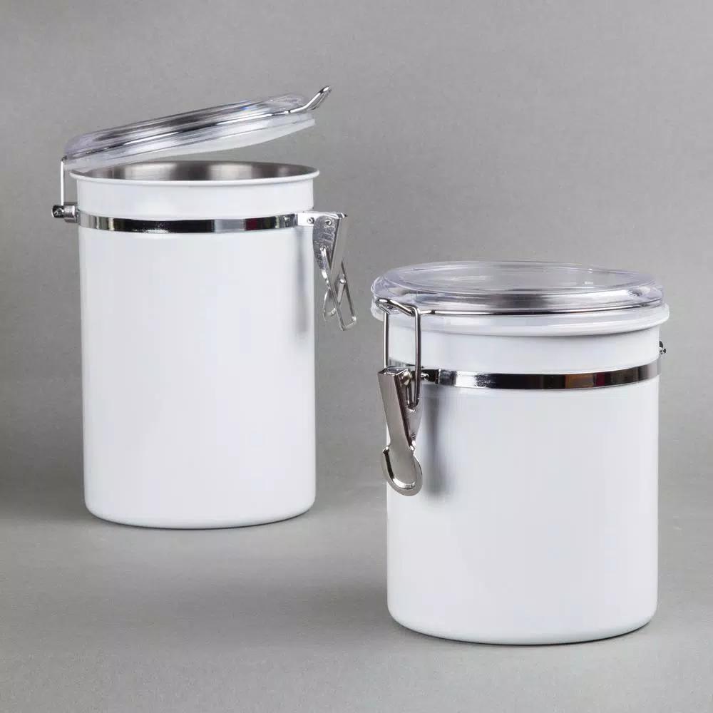 Creative Home 4-Piece White Stainless Steel Canister Set with Airtight Locking Clamp Lids