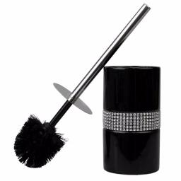 Unbranded Black Ceramic Luxury Toilet Brush Holder with Sequin Accents and Stainless Steel Handle thumbnail 3